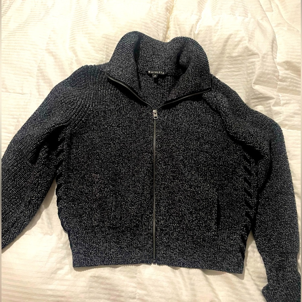 Athleta Swissvale Heather Black Knit Bomber Jacket Women’s Size Medium